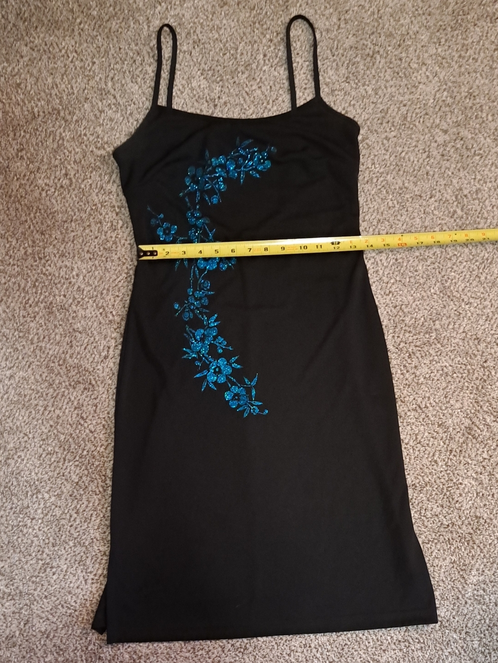 Vintage 90s Y2K La Belle Formal Prom Black Dress, Turquoise Floral Size Medium - Picture 7 of 10